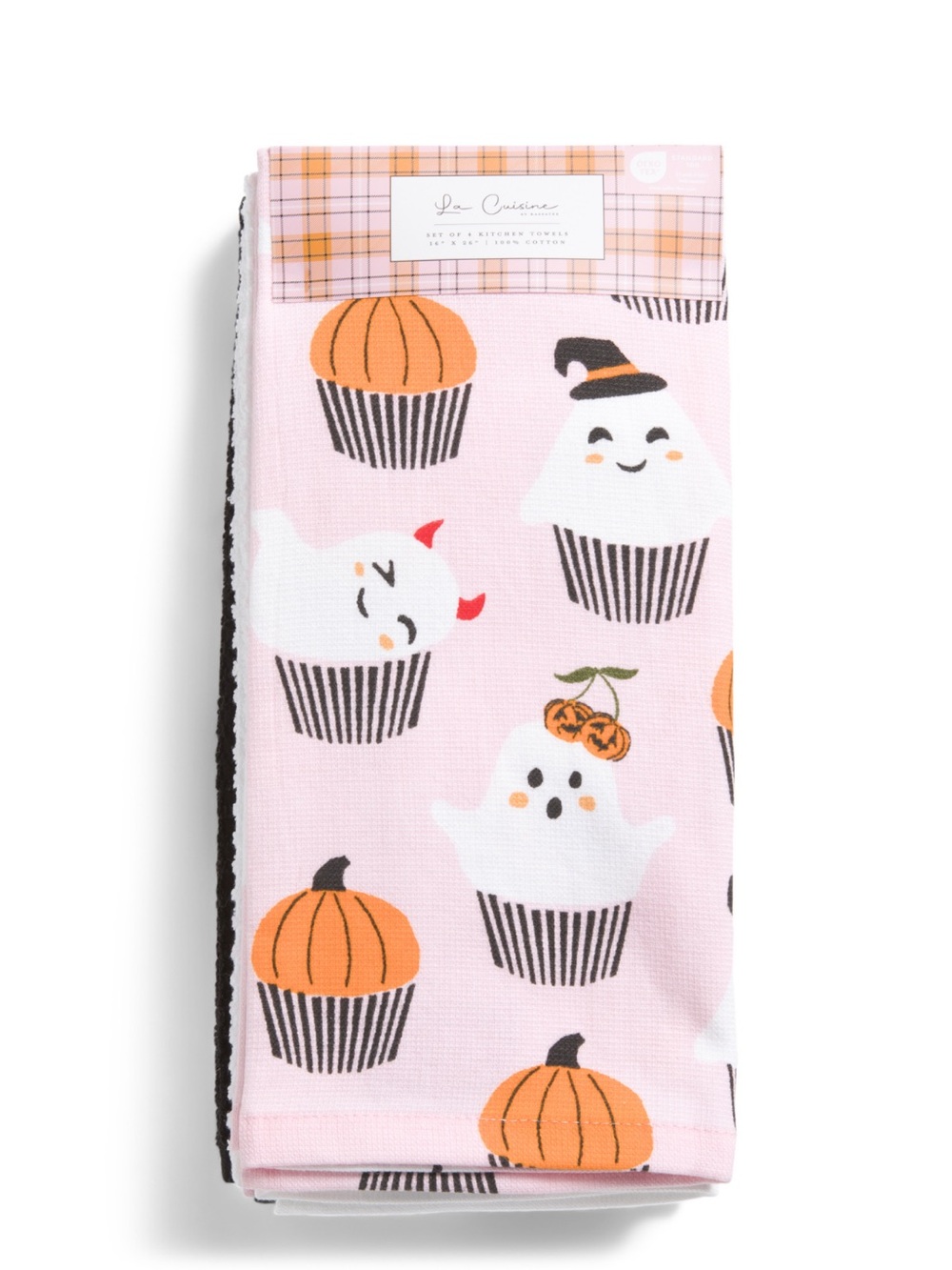 La Cuisine 4pc Cupcake Ghosts Kitchen Towels. Halloween. Brand New!
